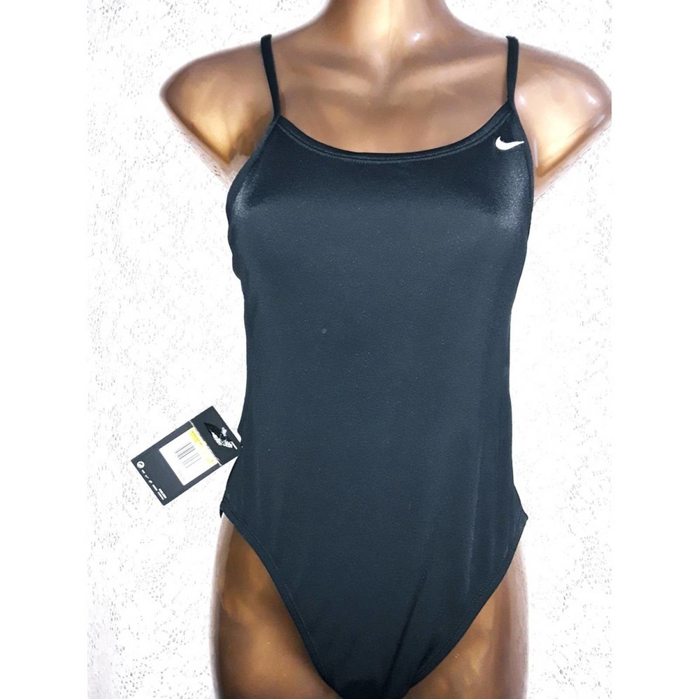 NWT Nike Sz S NESSA Black With White Swish Tank One Piece Swimsuit - Picture 8 of 11